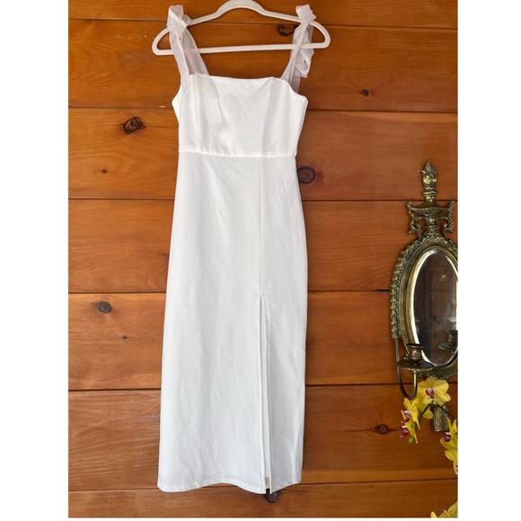 NEW Lulus Romantic Celebration White Tie-Strap Bodycon Midi Dress Wedding Size S - Picture 1 of 7